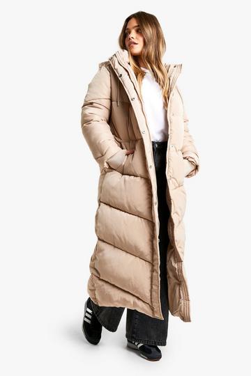 Petite Hooded Maxi Length Puffer stone