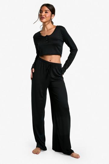 Soft Touch Tie Wide Leg Trouser black