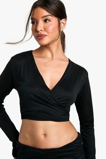 Loungewear Soft Touch Tie Front Wrap Top black