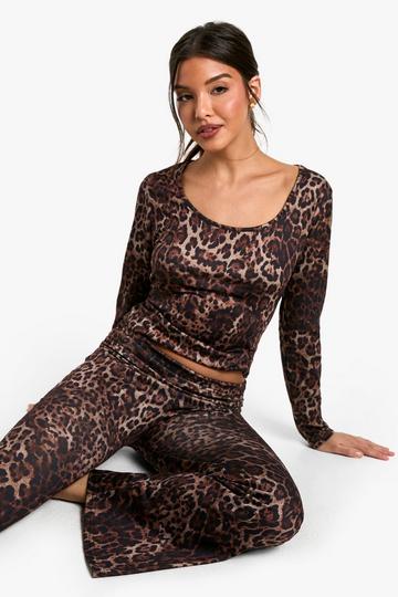 Lounge Top Met Print En Lage Ronde Hals leopard