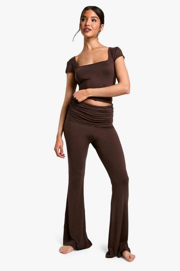 Fold over Flared Lounge Trousers chocolate