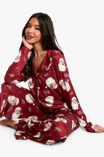 Christmas Vintage Santa Print Long Sleeve Shirt and trouser PJ set red