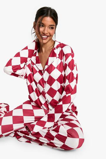 Red Jersey Checkerboard Shirt and Trouser Pyjama Set