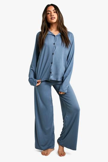 Soft Touch Long Sleeve Shirt And Pants Pyjama Set slate