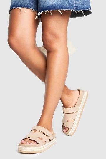 Faux Suede Woven Flatform Sliders taupe