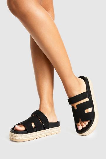 Wide Fit Faux Suede Woven Flatform Sliders black
