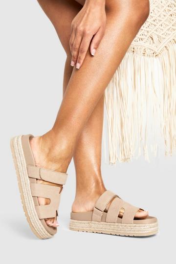 Wide Fit Faux Suede Woven Flatform Sliders taupe