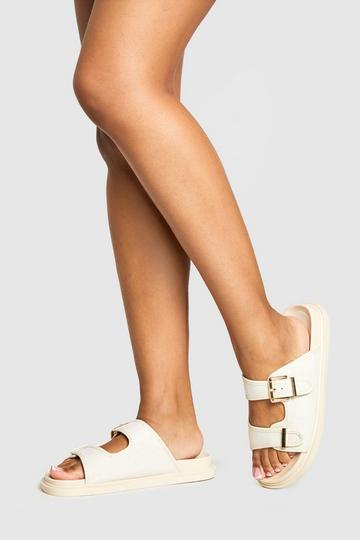 Wide Fit Buckle Strap Sandal cream