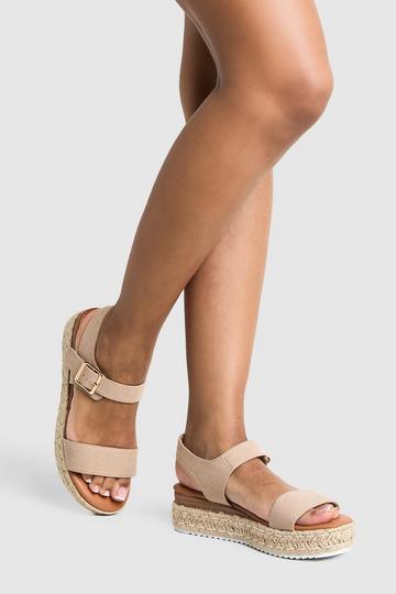 Faux Suede Buckle 2 Part Flatform Sandals taupe