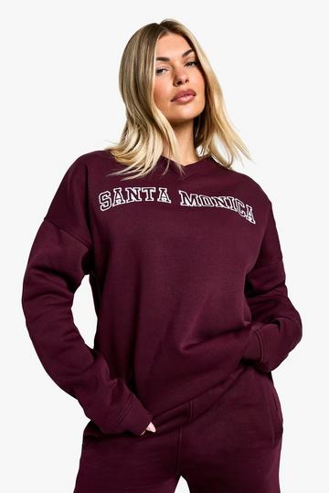 Burgundy Red Santa Monica Slogan Oversized Sweatshirt