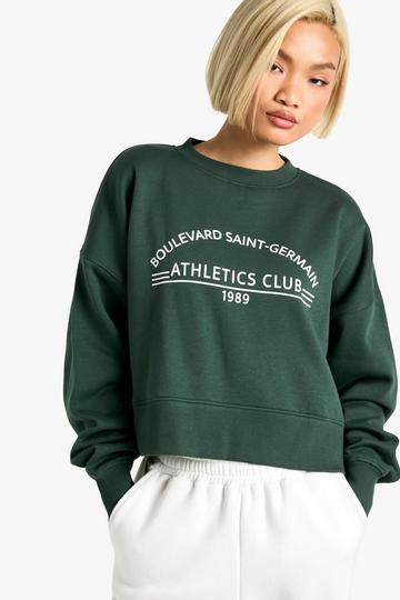 Saint Germain Athletics Club Slogan Boxy Crop Sweatshirt forest