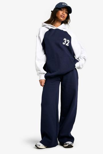 Navy Contrast Waistband Wide Leg Joggers