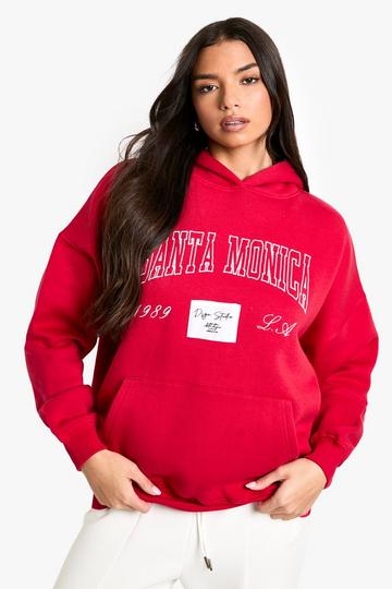 Santa Monica Slogan Oversized Hoodie red