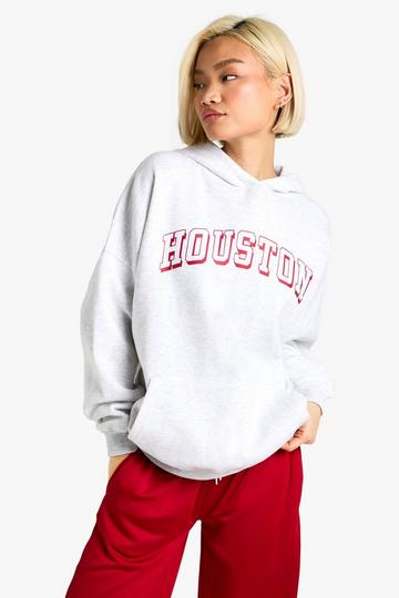 Houston Slogan Oversized Hoodie ash grey