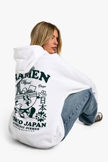 Oversized Tokyo Ramen Hoodie Met Print white