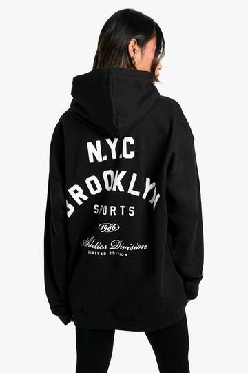 Black NYC Brooklyn Sports Printed Oversized Hoodie