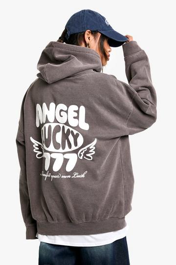 Lucky Angel Printed Oversized Hoodie chocolate