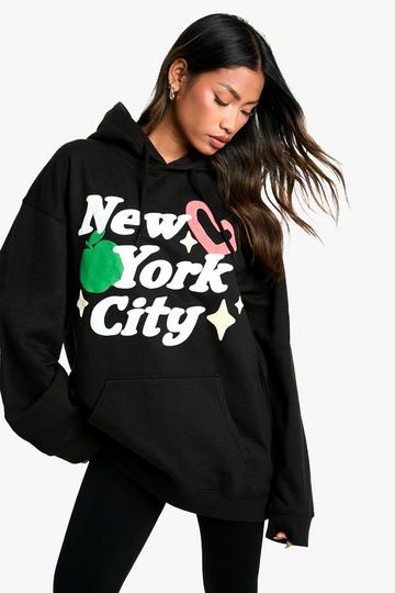 Black New York City Puff Print Oversized Hoodie