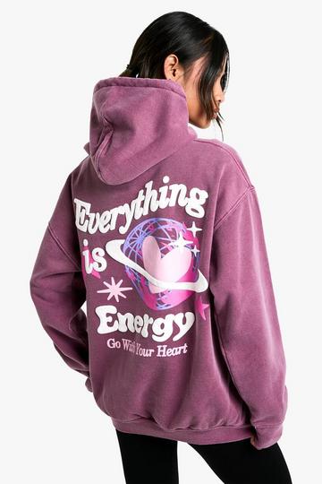 Everything Is Energy Puff Print Oversized Hoodie berry