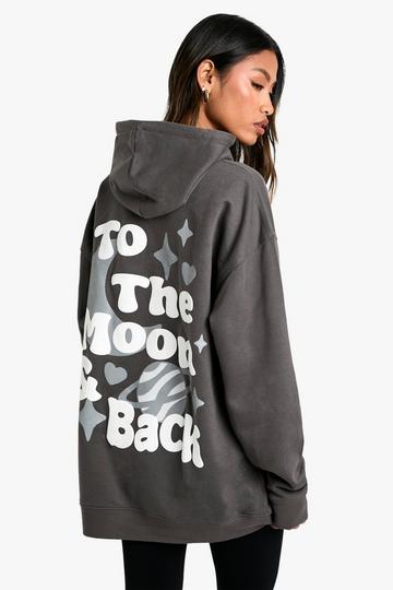 Oversized To The Moon And Back Hoodie Met Reliëf charcoal