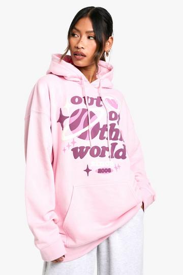 Out Of This World Puff Print Oversized Hoodie pink