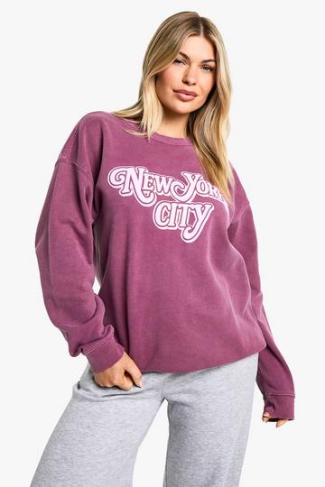 Burgundy Red New York City Overdyed Oversized Sweatshirt