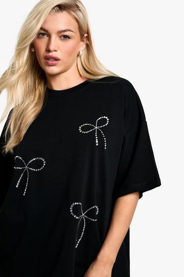 Hotfix Bow Oversized T shirt black