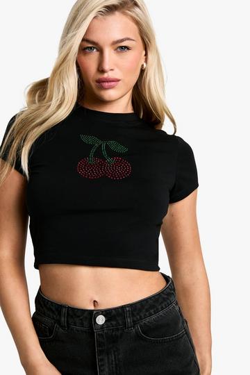 Cherry Hotfix Baby Tee black