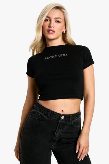 Lucky Girl Hotfix Baby T-Shirt black