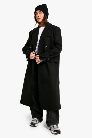 Black Petite Oversized Cuff Detail Wool Look Coat