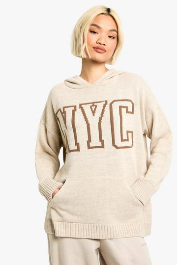 NYC Knitted Hooded Jumper stone