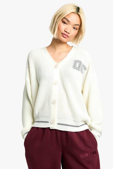 Cream White Varsity Knitted Cardigan