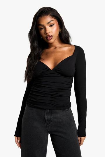 Double Layer Modal Jersey Wrap Detail Top black