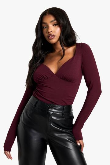 Double Layer Modal Jersey Wrap Detail Top plum