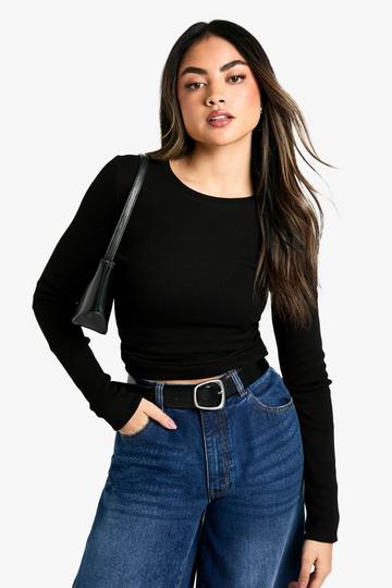 Double Layer Modal Rib Long Sleeve Top black