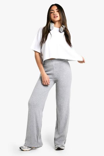 Geribbelde Wide Leg Broek Met Dubbele Lagen grey marl