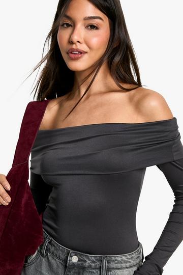 Peached Off shoulder Bodysuit charcoal