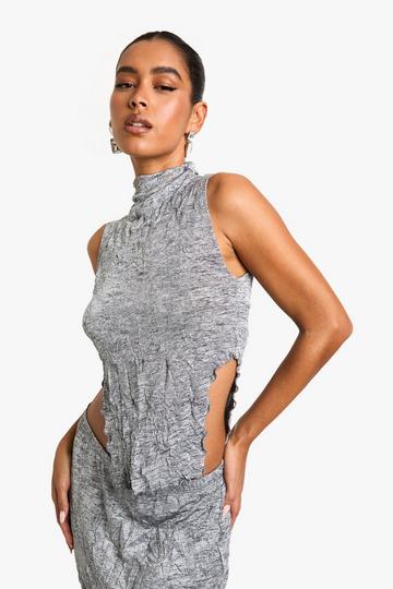 Gekreukelde Mouwloze Asymmetrische Mergel Top grey