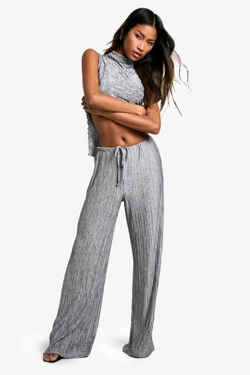 Crinkle Marl Drawstring Pants grey