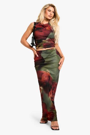 Gedrapeerde Mesh Top En Maxi Rok multi