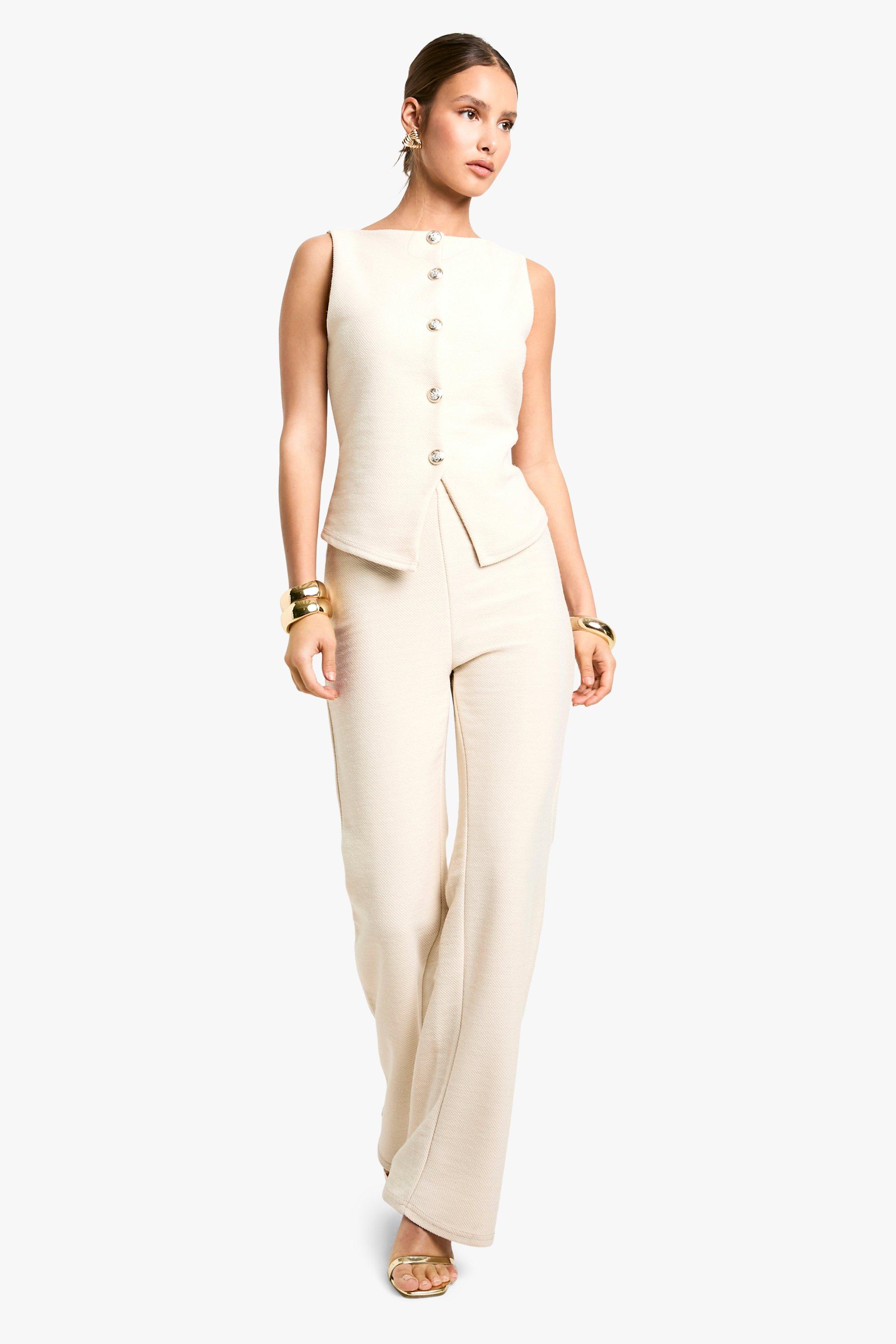 美品 TRANSFORM WIDE PANTSベージュM Textured Wide Leg Trouser | boohoo