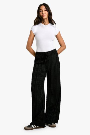 Drawstring Crinkle Texture Pants black