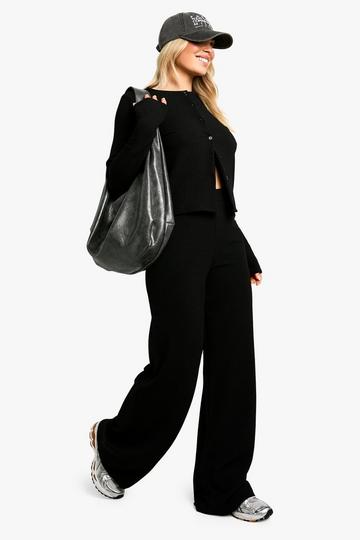 Geribbelde Set Met Cardigan En Wide Leg Broek black