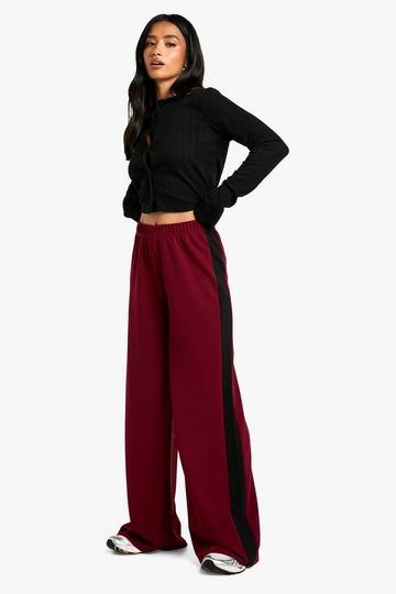 Burgundy Red Petite Contrast Stripe Wide Leg Trouser