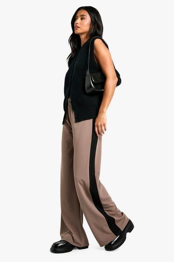 Petite Contrast Stripe Wide Leg Trouser mocha