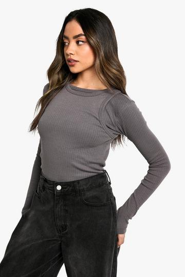 2 layer rib long sleeve top charcoal