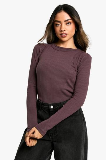 2 layer rib long sleeve top plum