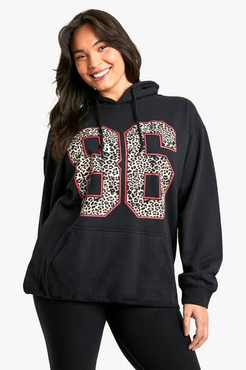 Plus Oversized Luipaardprint 86 Hoodie black