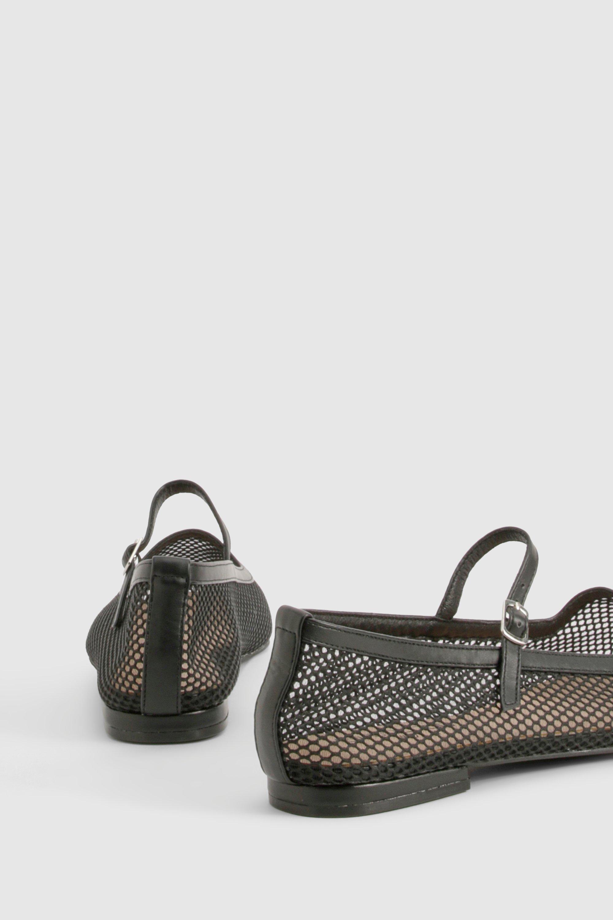 Wide Fit Mesh Strap Detail Ballet Flats | boohoo