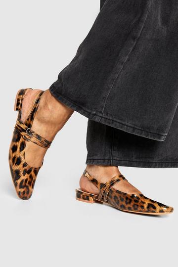 Brede Leren Luipaardprint Mary Jane Ballerina Schoenen Met Dubbele Bandjes leopard